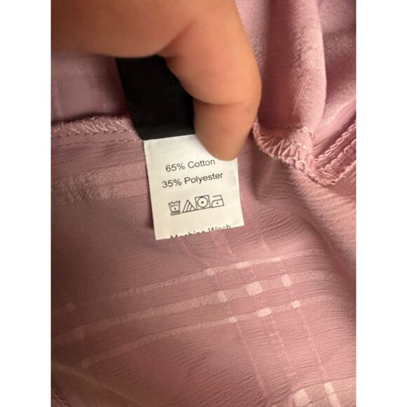 Pink Check Puff Sleeve Keyhole Back Button Blouse Sz Small Office Work Shirt - Picture 4 of 4